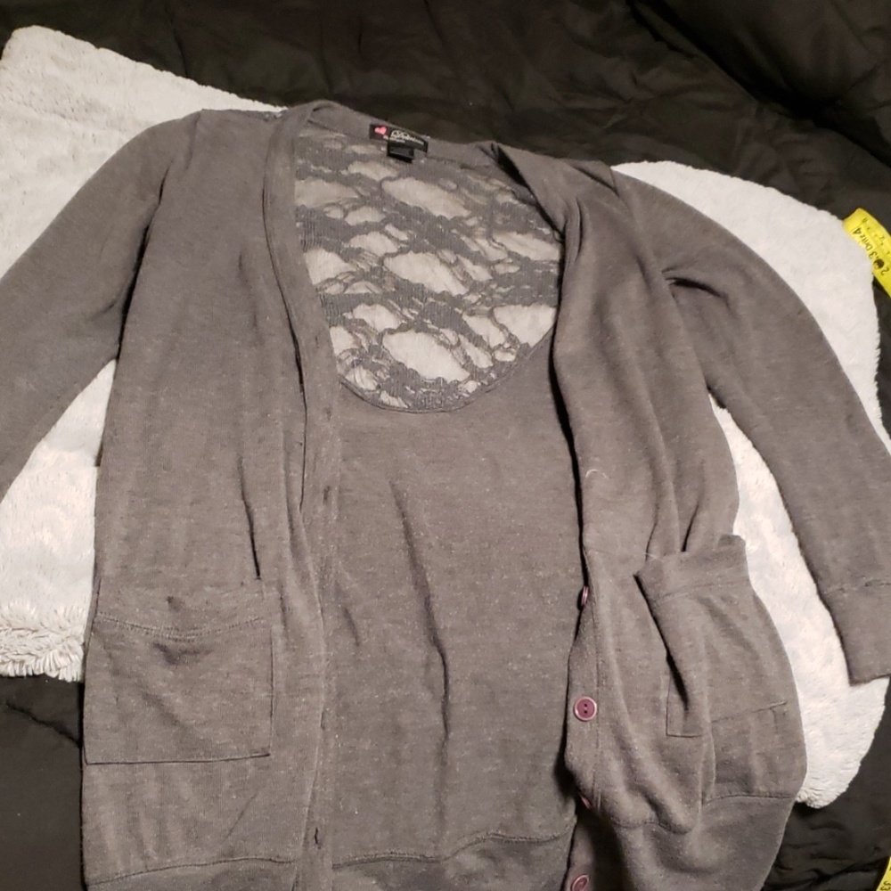 Beautiful lace back gray cardigan by delirious